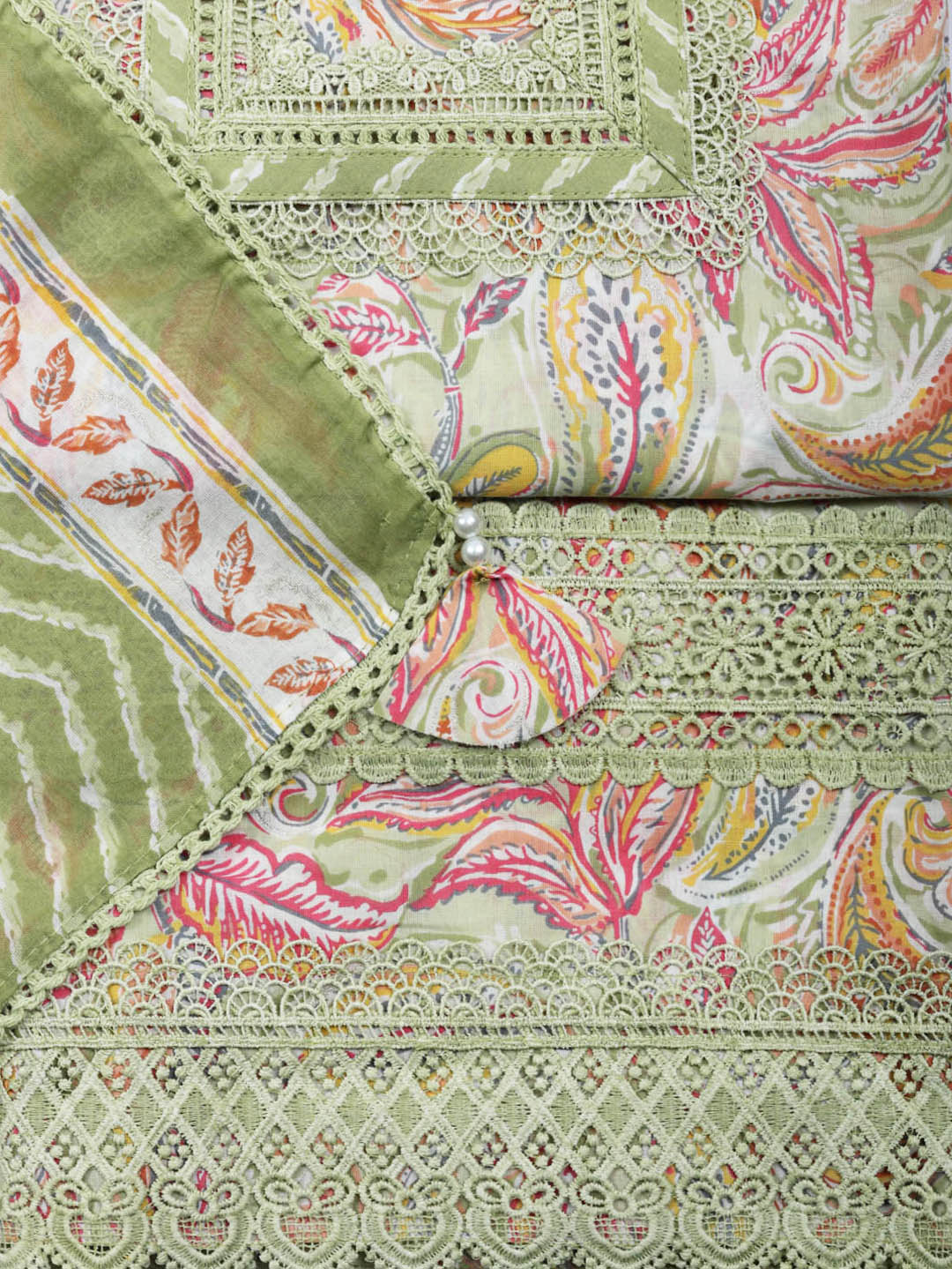 Embroidered Cotton Blend Unstitched Suit With Pant &amp; Dupatta
