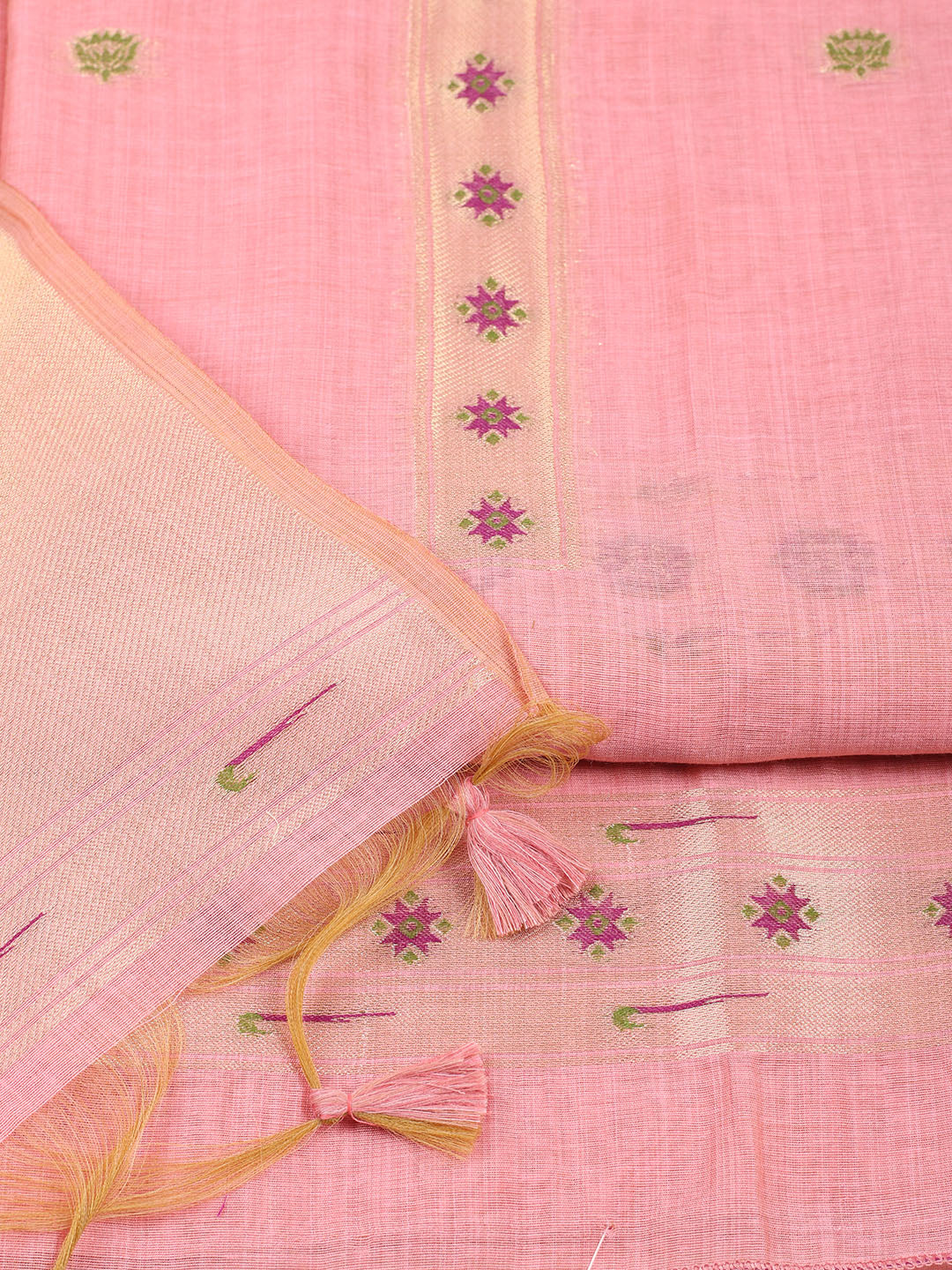 Embroidered Chanderi Unstitched Suit With Pant &amp; Dupatta