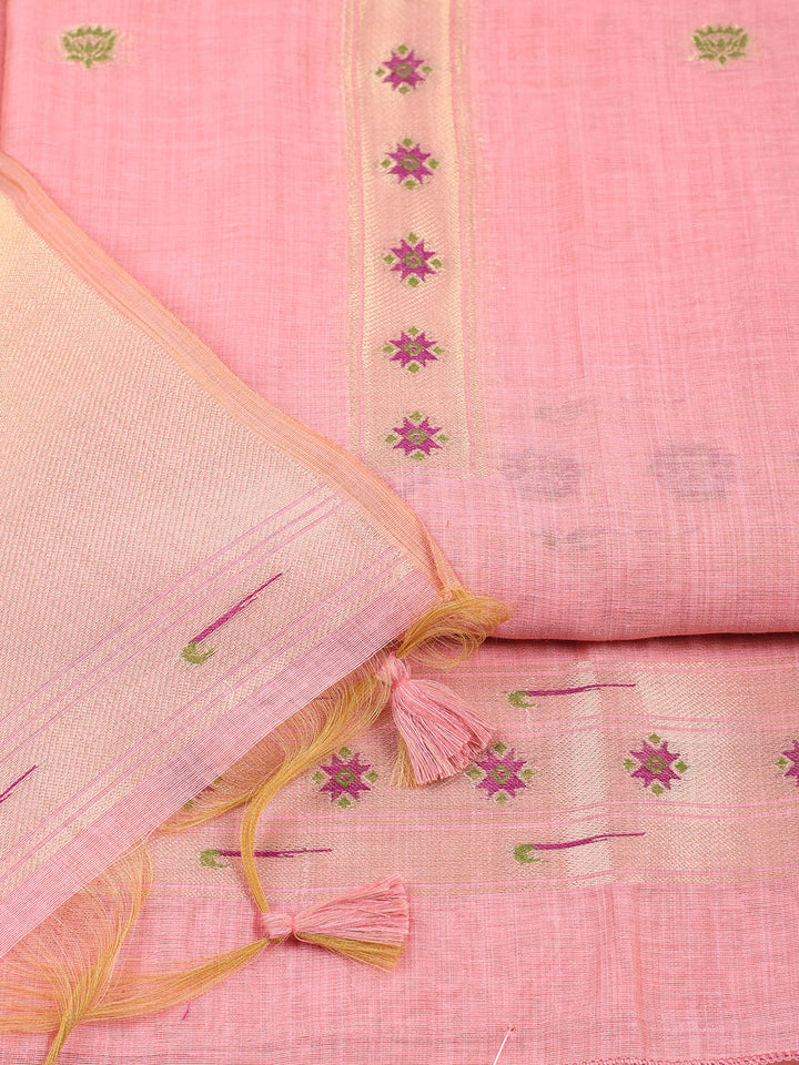 Embroidered Chanderi Unstitched Suit With Pant &amp; Dupatta