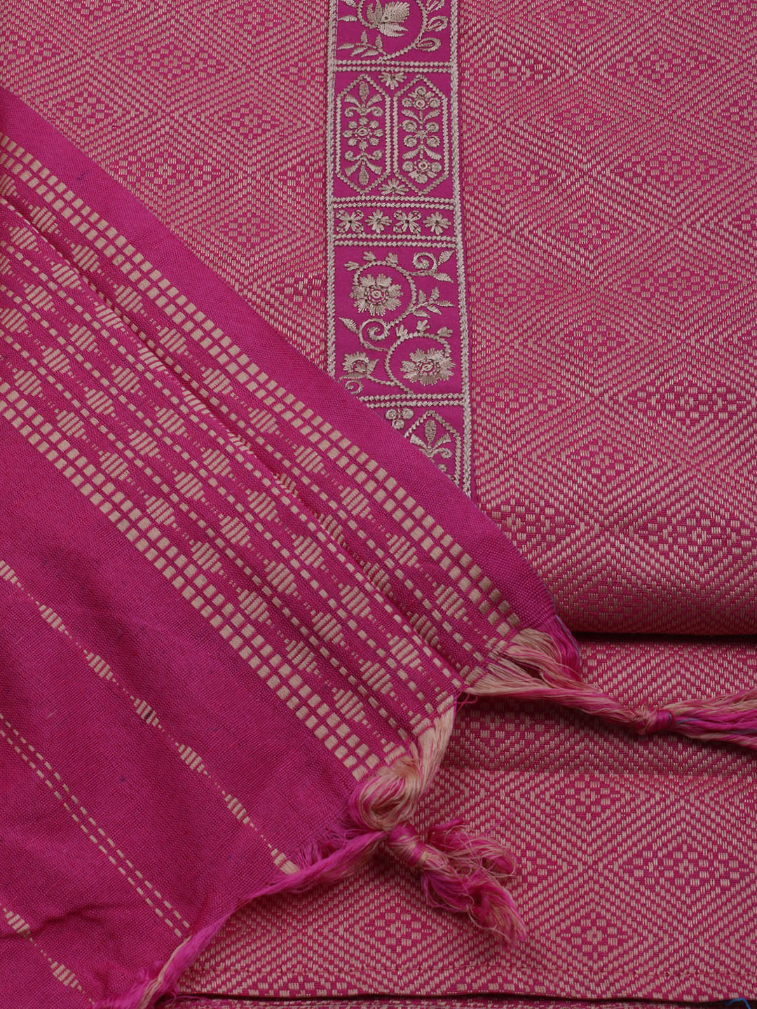 Patch Neck Art Silk Unstitched Suit With Dupatta