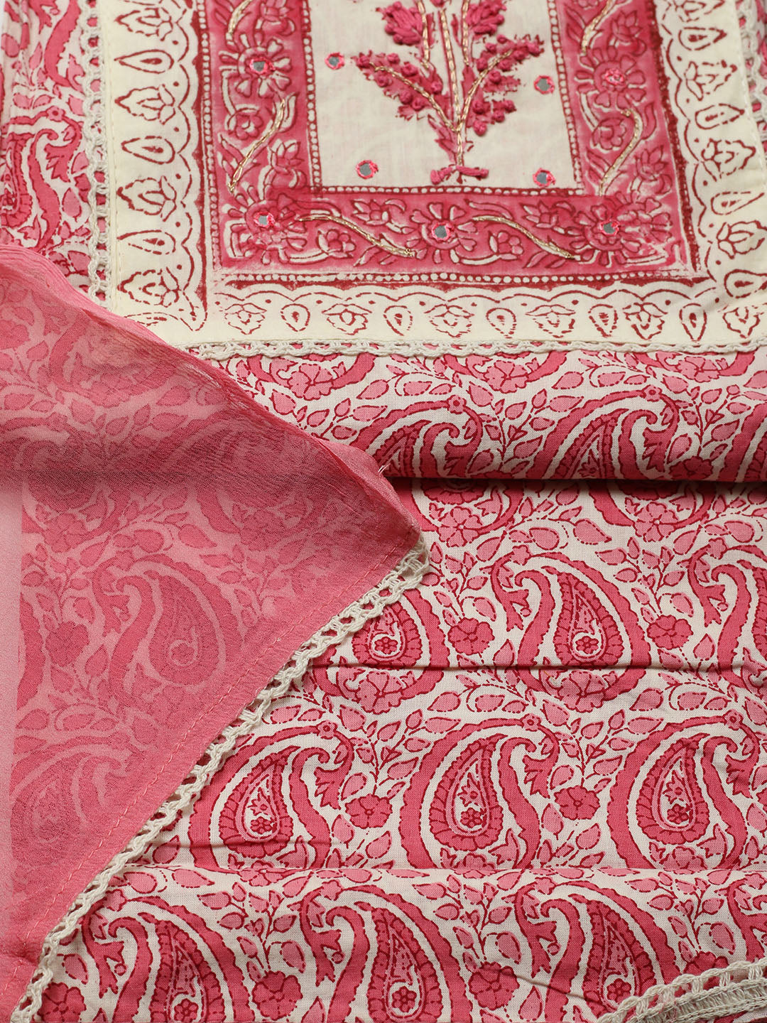 Printed Cotton Blend Unstitched Suit With Pant &amp; Dupatta