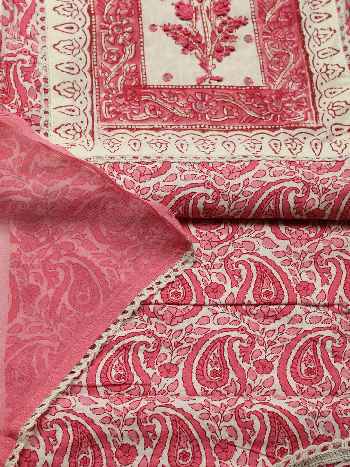 Printed Cotton Blend Unstitched Suit With Pant &amp; Dupatta