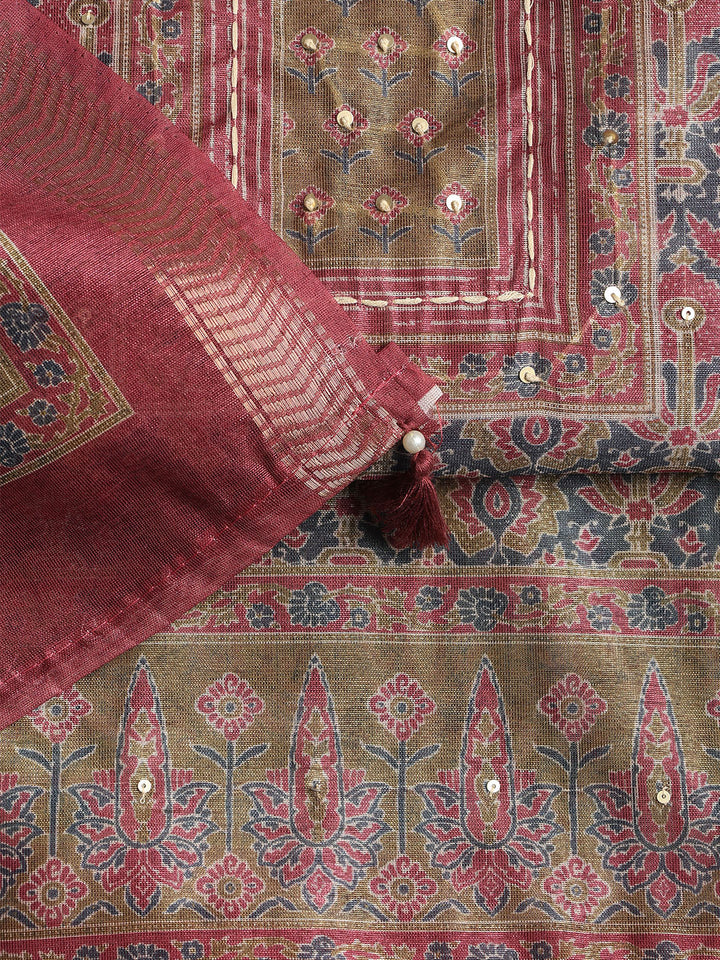 Neck Embroidered Chanderi Unstitched Suit With Dupatta