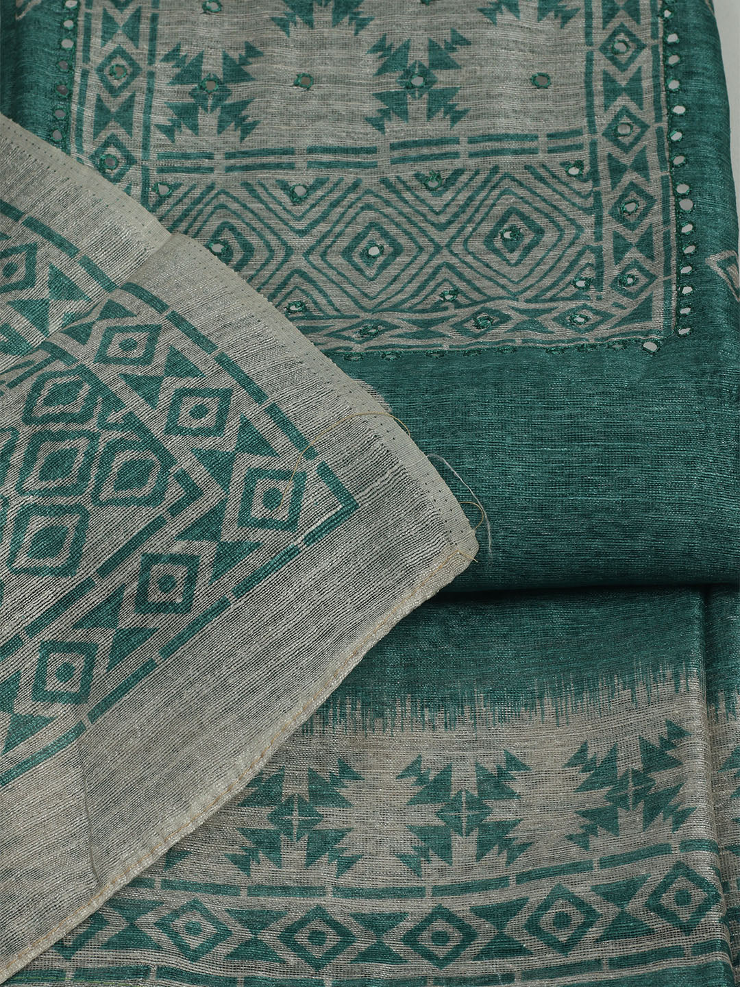 Printed Chanderi Unstitched Suit With Pant &amp; Dupatta