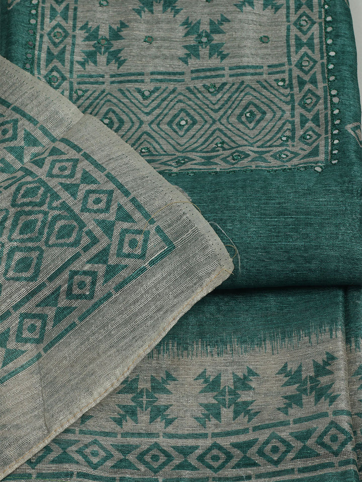 Printed Chanderi Unstitched Suit With Pant &amp; Dupatta