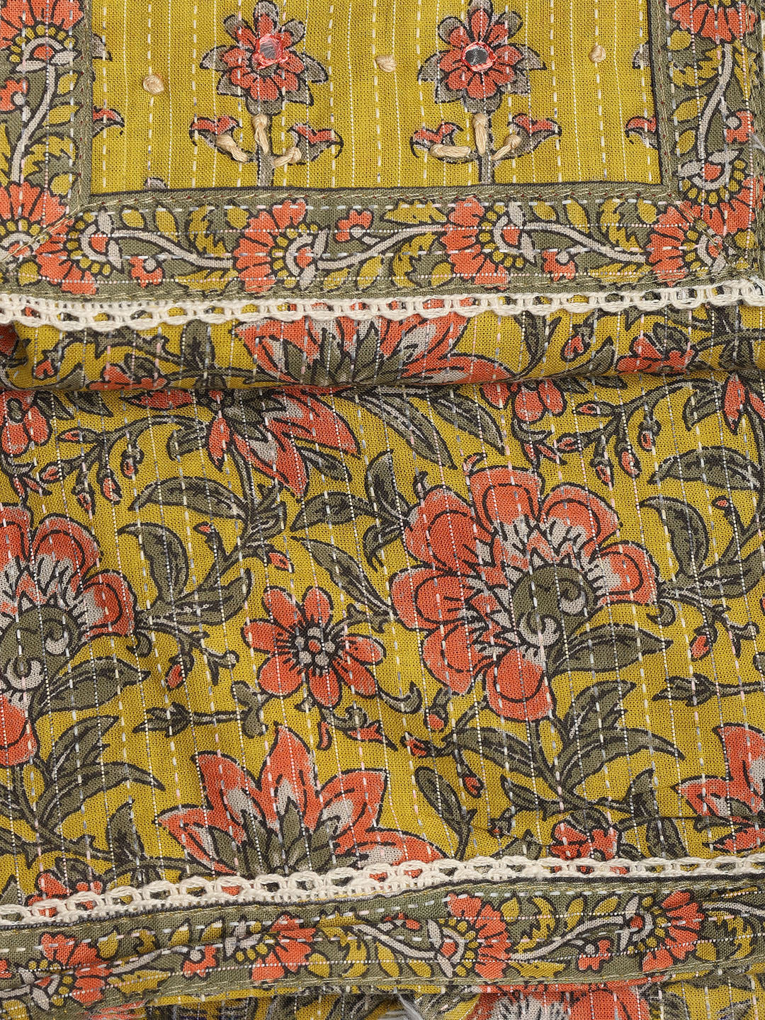 Printed Cotton Blend Unstitched Suit With Dupatta