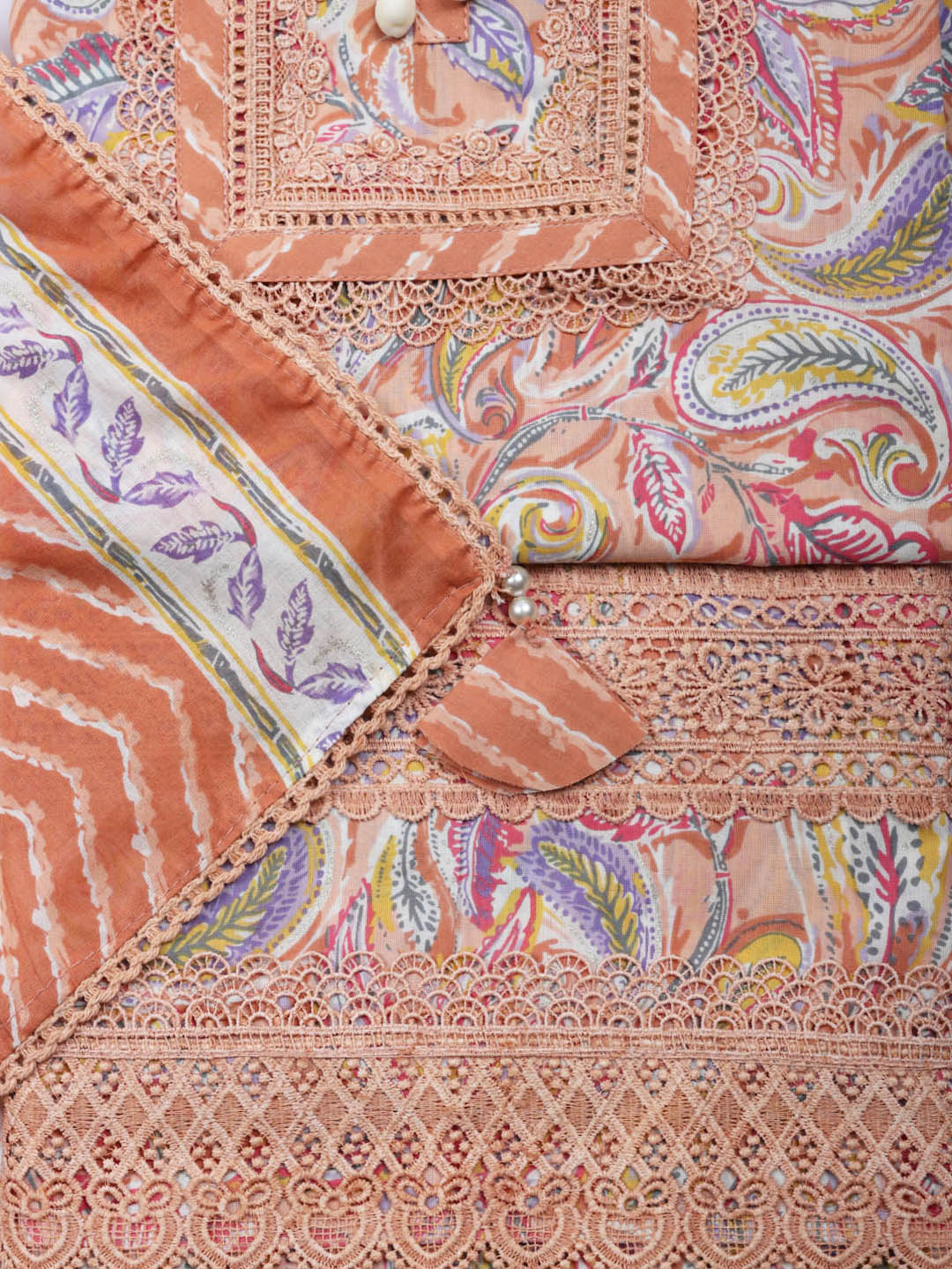 Embroidered Cotton Blend Unstitched Suit With Pant &amp; Dupatta