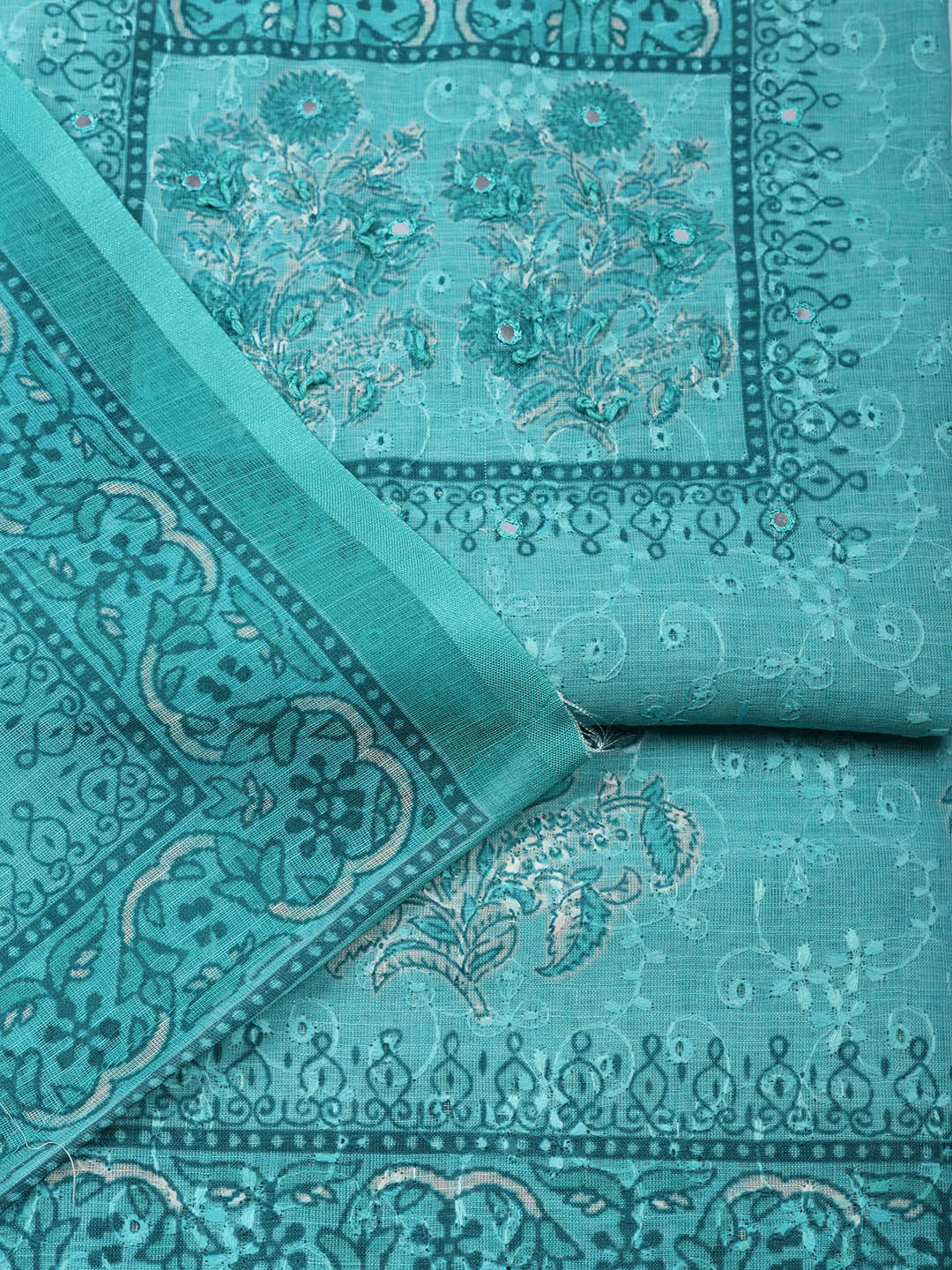 Embroidered Cotton Blend Unstitched Suit With Pant &amp; Dupatta