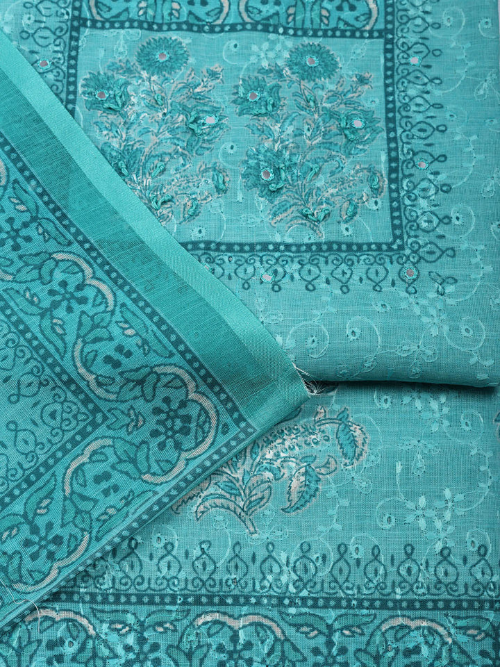 Embroidered Cotton Blend Unstitched Suit With Pant &amp; Dupatta