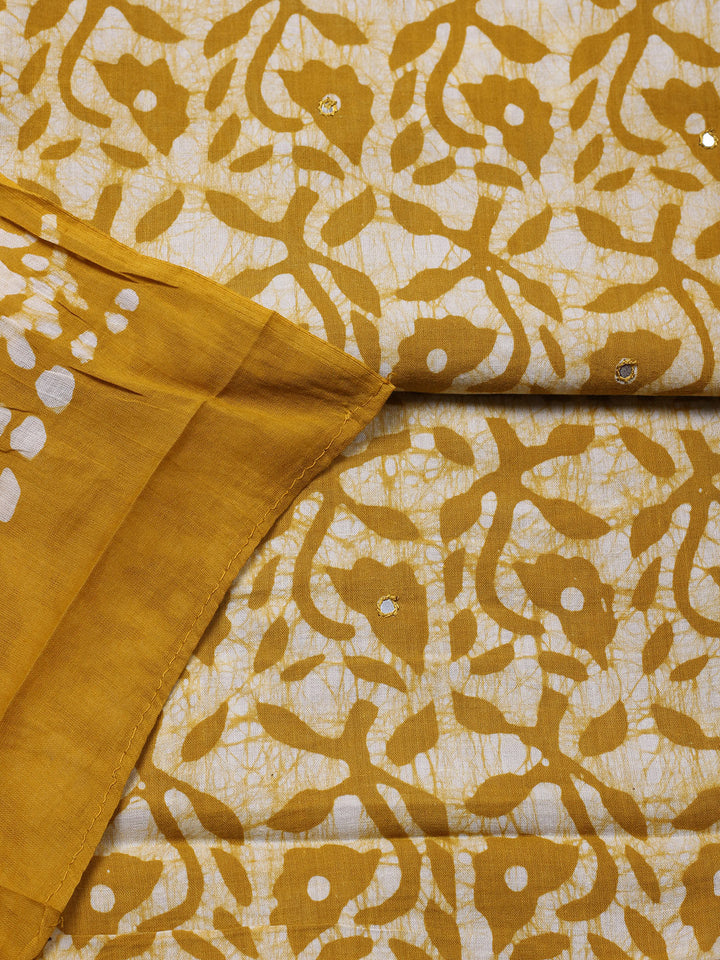 Printed Cotton Blend Unstitched Suit With Pant &amp; Dupatta
