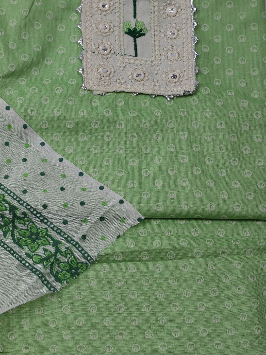 Neck Embroidered & Printed Cotton Blend Unstitched Suit With Dupatta