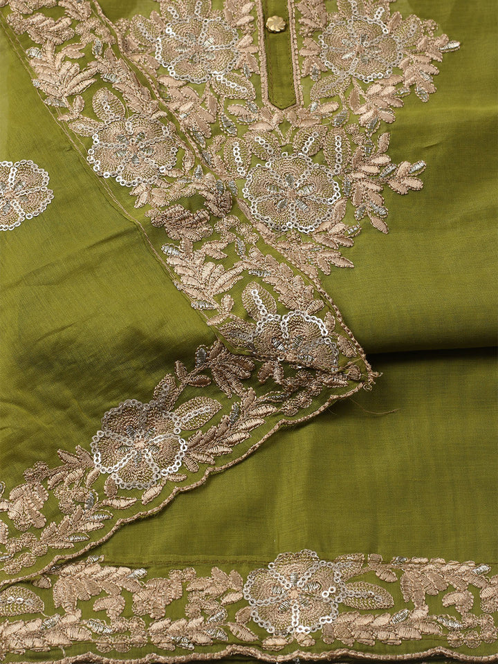 Embroidered Chanderi Unstitched Kurta With Pant &amp; Dupatta