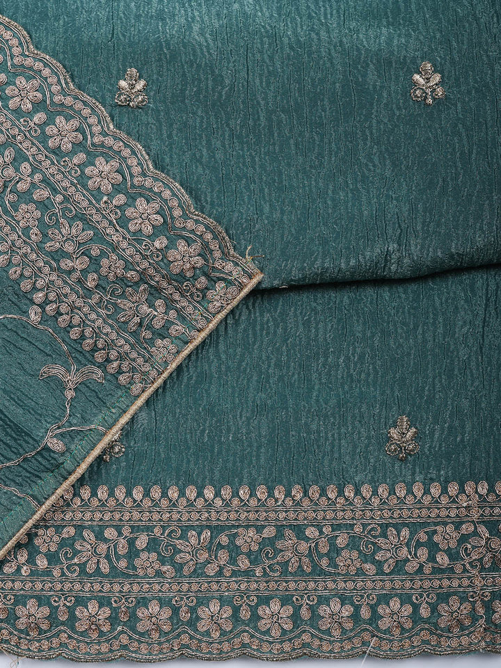 Embroidered Tissue Unstitched Suit With Pant &amp; Dupatta