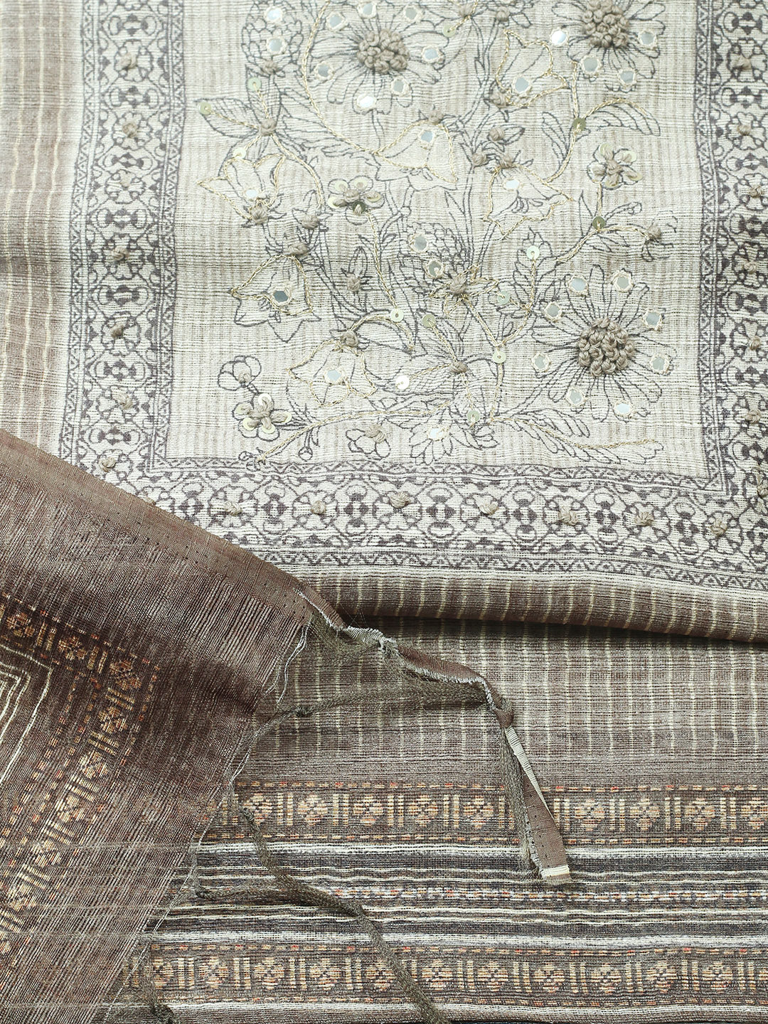 Embroidered Chanderi Unstitched Suit With Pant &amp; Dupatta