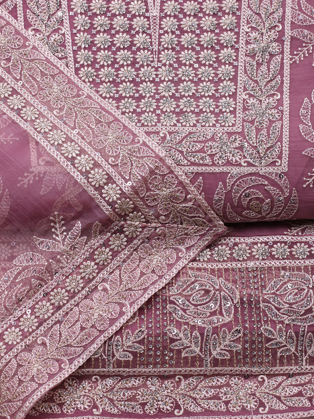Embroidered Organza Unstitched Suit With Pant &amp; Dupatta