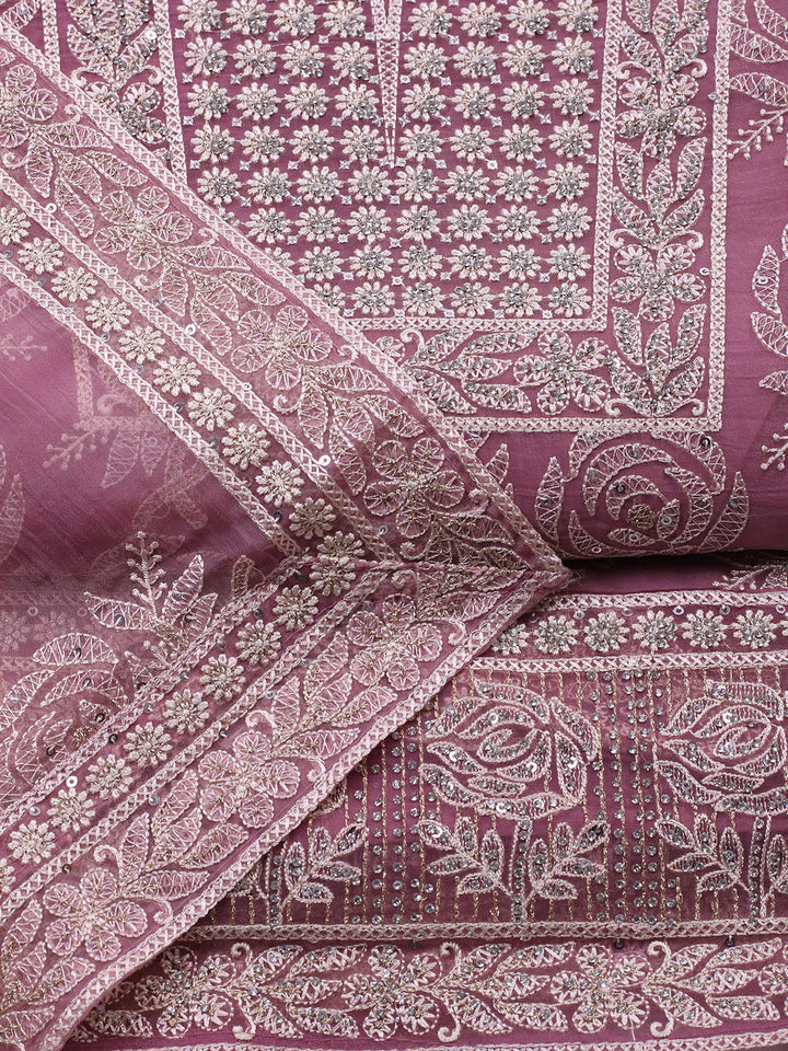 Embroidered Organza Unstitched Suit With Pant &amp; Dupatta