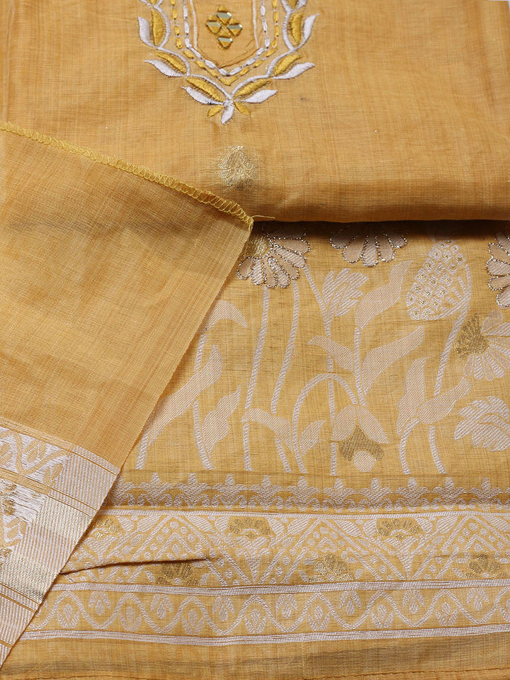 Embroidered Cotton Blend Unstitched Suit With Pant &amp; Dupatta