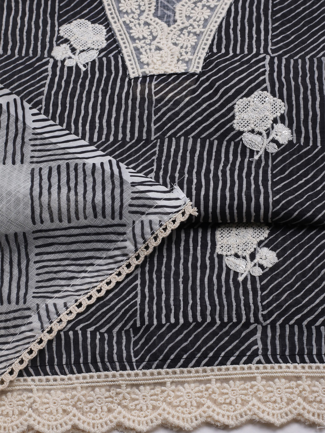 Printed Cotton Blend Unstitched Kurta With Pant &amp; Dupatta