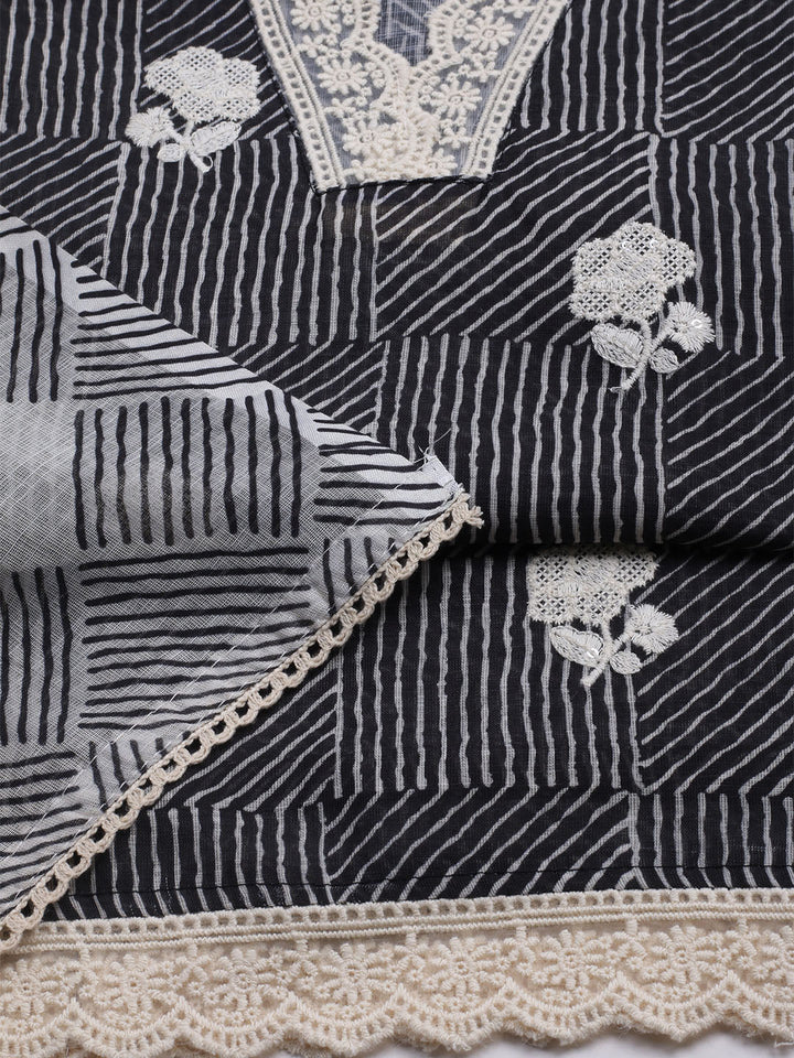 Printed Cotton Blend Unstitched Kurta With Pant &amp; Dupatta