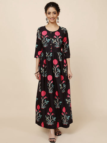 Floral Printed Cotton Blend Dress