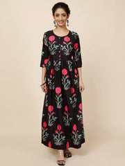 Floral Printed Cotton Blend Dress