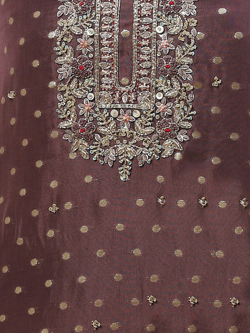 Neck Embroidery Organza Unstitched Suit Piece With Printed Dupatta