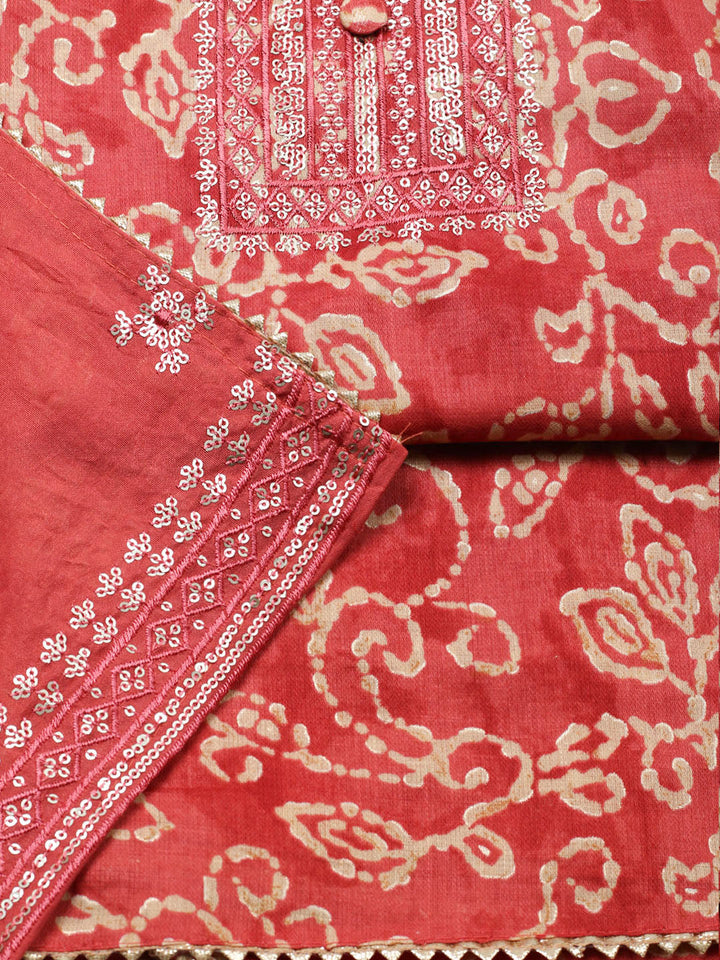 Embroidered Cotton Unstitched Suit With Pant &amp; Dupatta