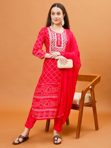 Gota Work Cotton Kurta With Pants & Dupatta