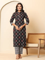 Printed Cotton Blend Kurta With Pants & Dupatta