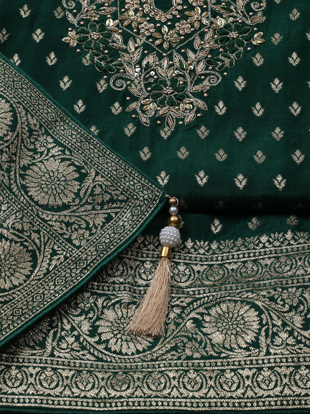 Neck Embroidered Chanderi Unstitched Suit With Dupatta