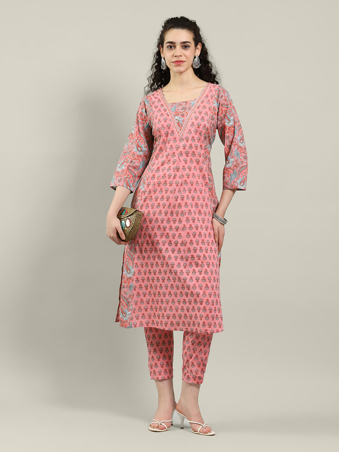 Printed Cotton Blend Kurta &amp; Pants