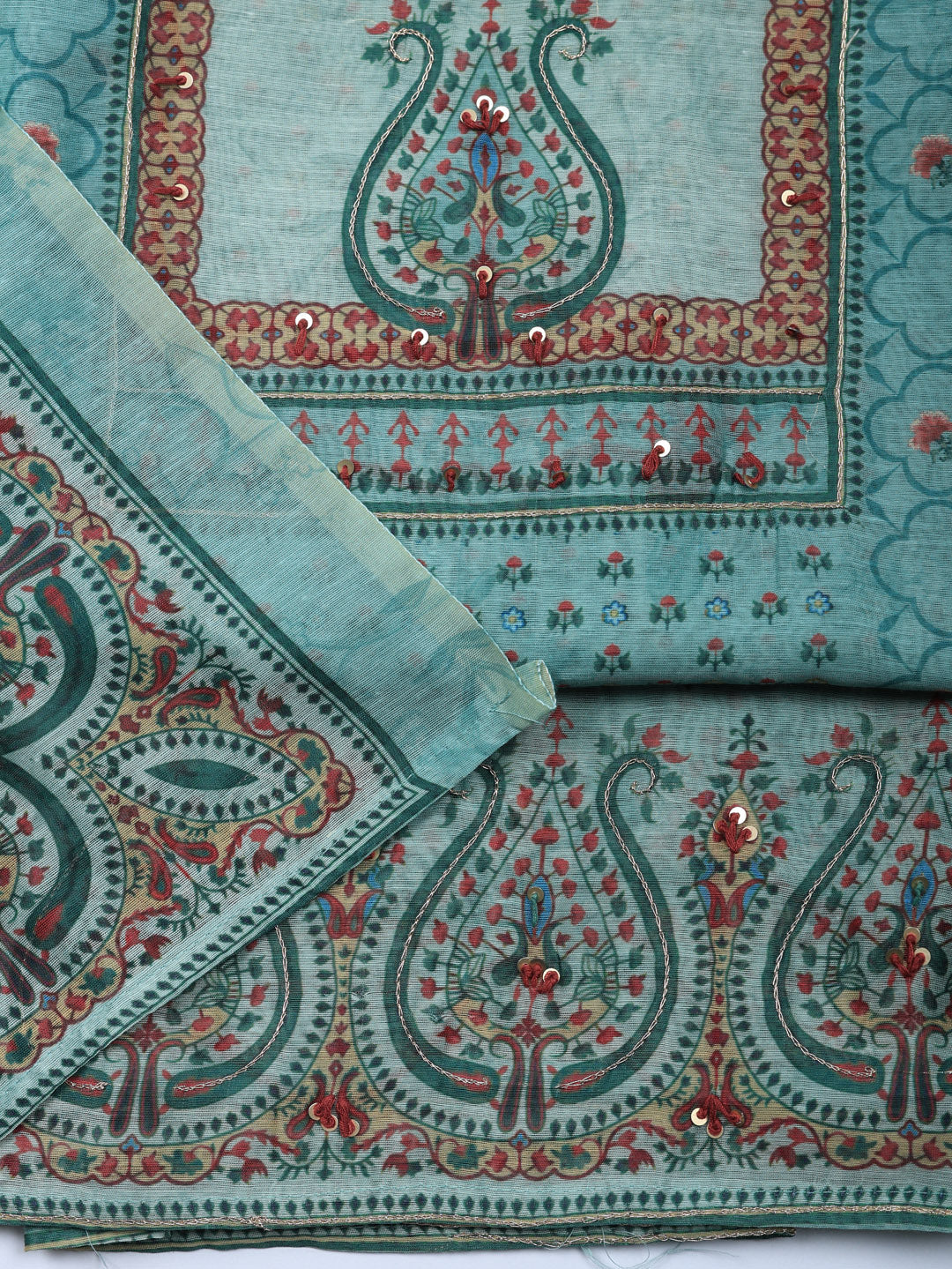 Embellished Chanderi Unstitched Suit With Pant &amp; Dupatta