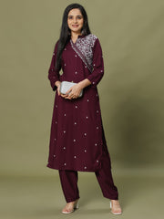 Resham Embroidery Cotton Blend Kurti With Pants