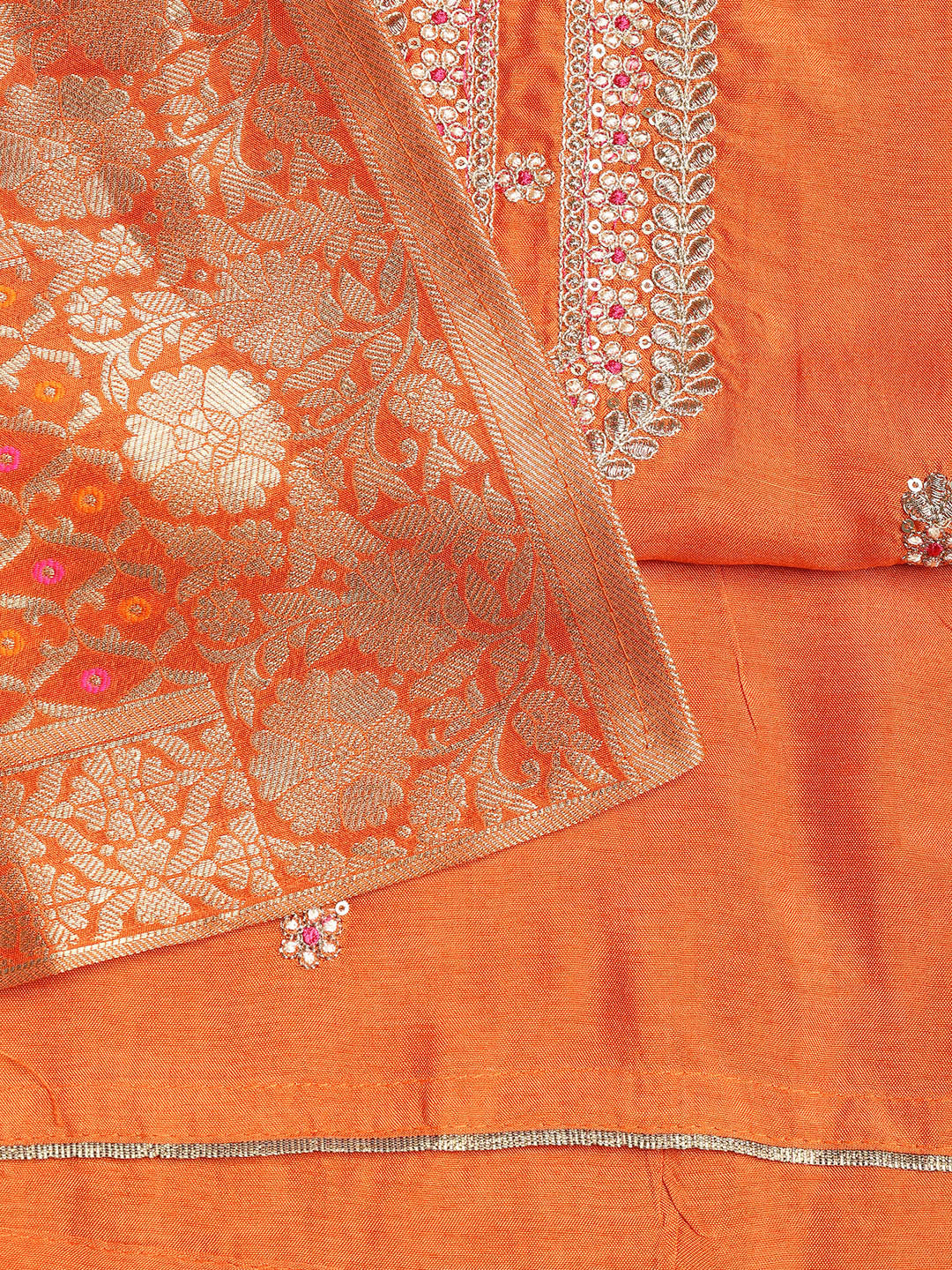 Neck Embroidered Chanderi Unstitched Suit With Dupatta