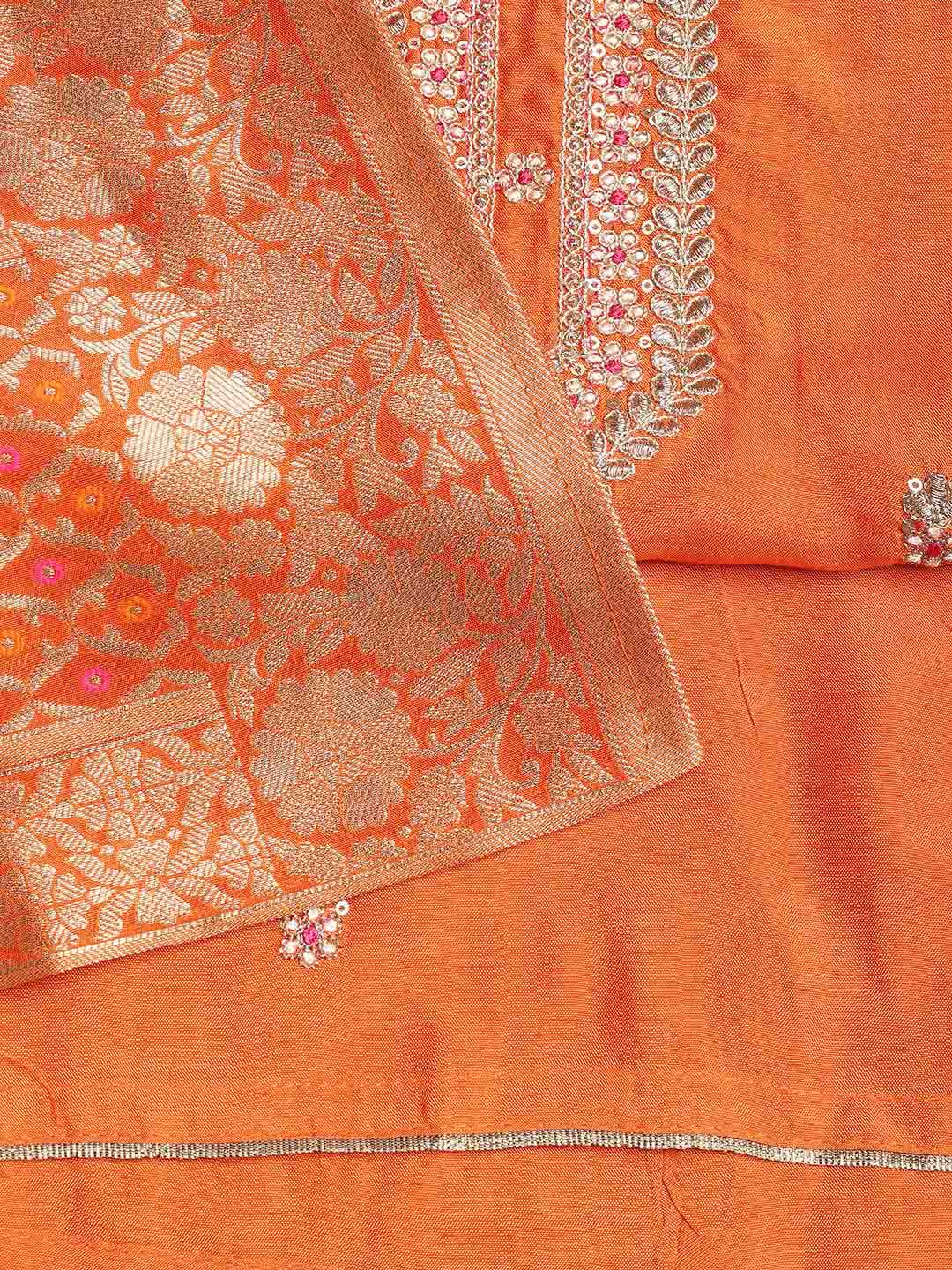 Neck Embroidered Chanderi Unstitched Suit With Dupatta