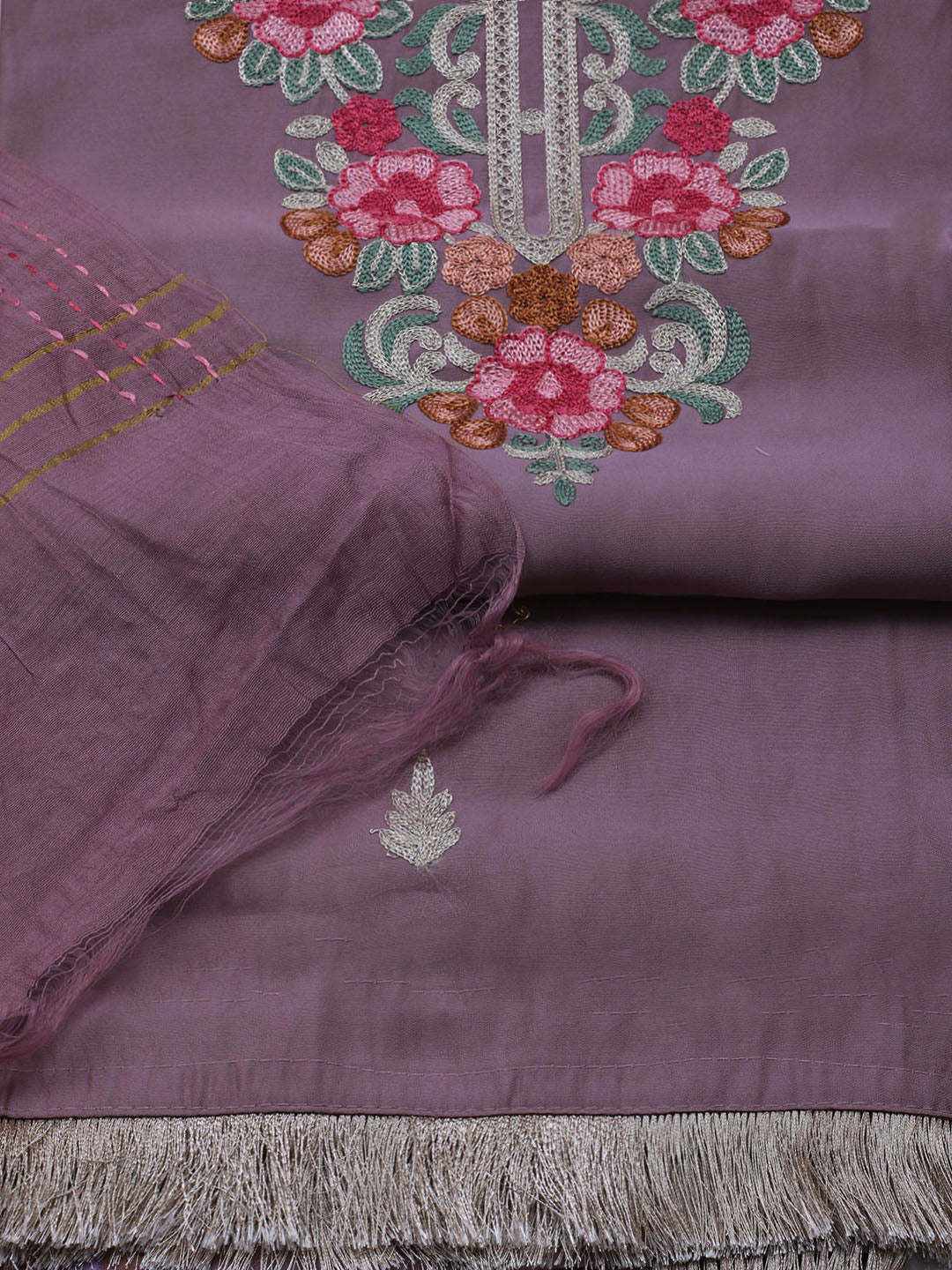 Neck Embroidered Chanderi Unstitched Suit With Dupatta