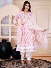 Printed Cotton Suit Set With Dupatta