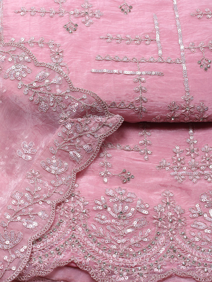 Embroidered Organza Unstitched Suit With Pant &amp; Dupatta