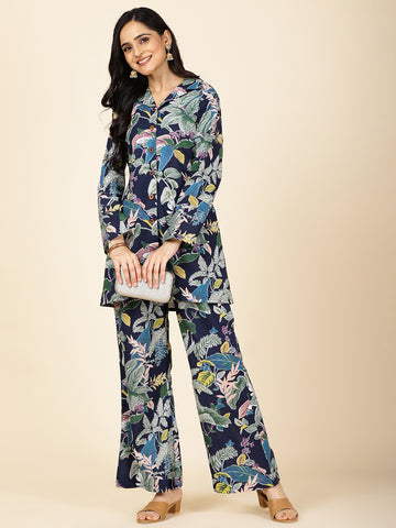 Floral Printed Cotton Kurti With Pants