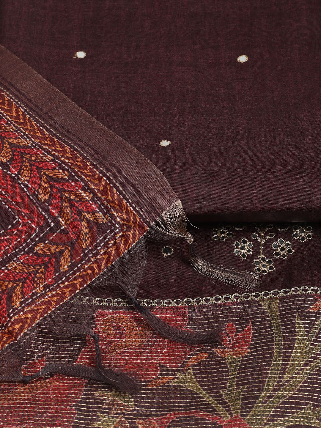 Embroidered Tussar Unstitched Suit With Dupatta