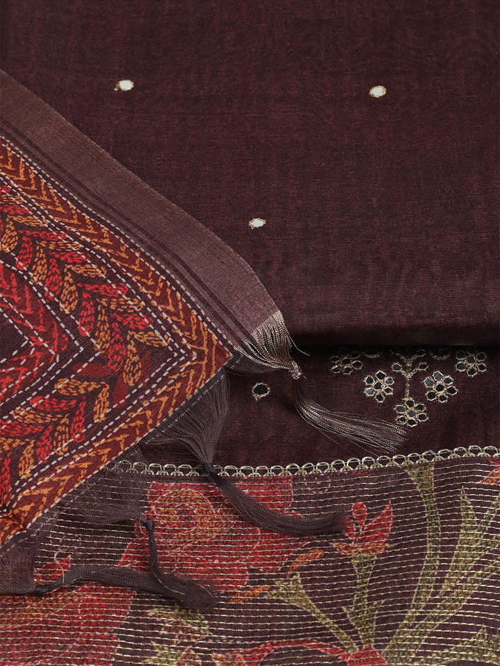 Embroidered Tussar Unstitched Suit With Dupatta