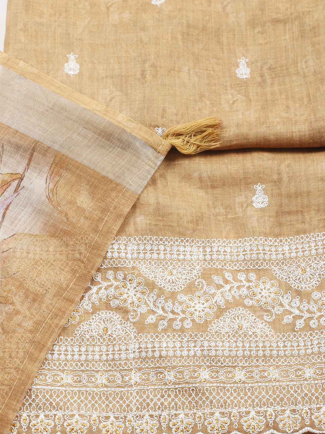 Embroidered Linen Blend Unstitched Suit With Pant &amp; Dupatta
