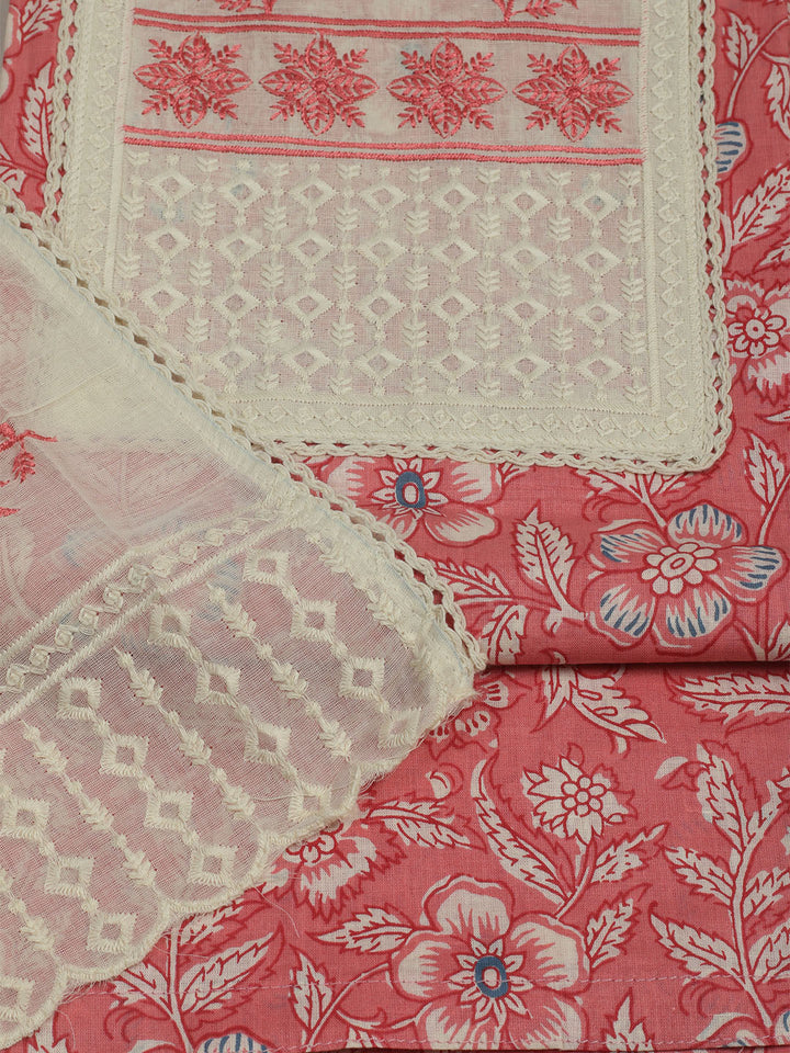 Printed Cotton Unstitched Suit With Pant &amp; Dupatta