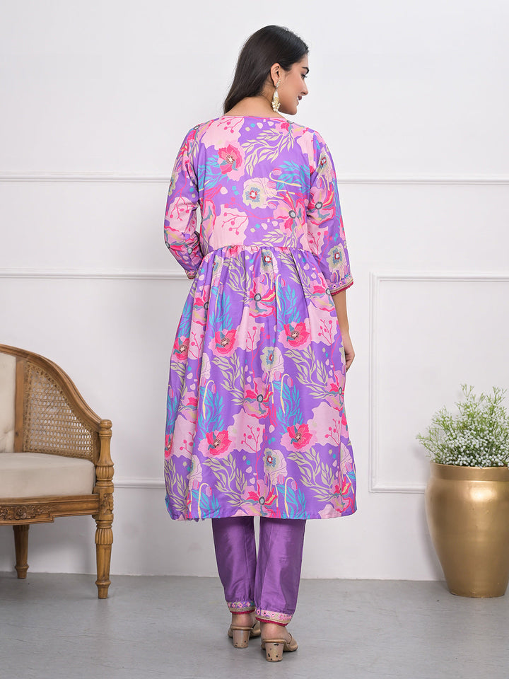 Digital Printed Cotton Blend Kurta With Pants &amp; Dupatta