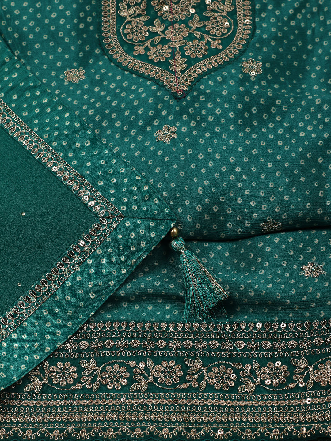 Embroidered Art Silk Unstitched Suit With Dupatta