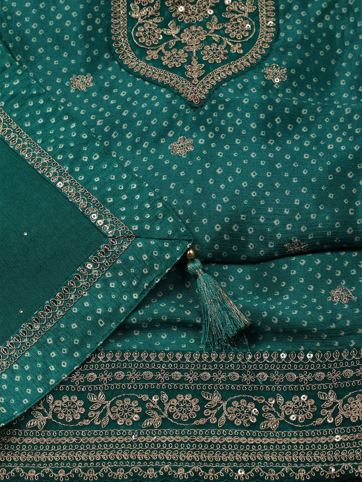 Embroidered Art Silk Unstitched Suit With Dupatta