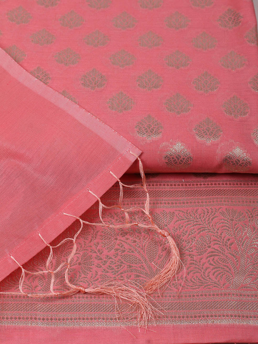 Woven Design Chanderi Unstitched Suit With Pant &amp; Dupatta