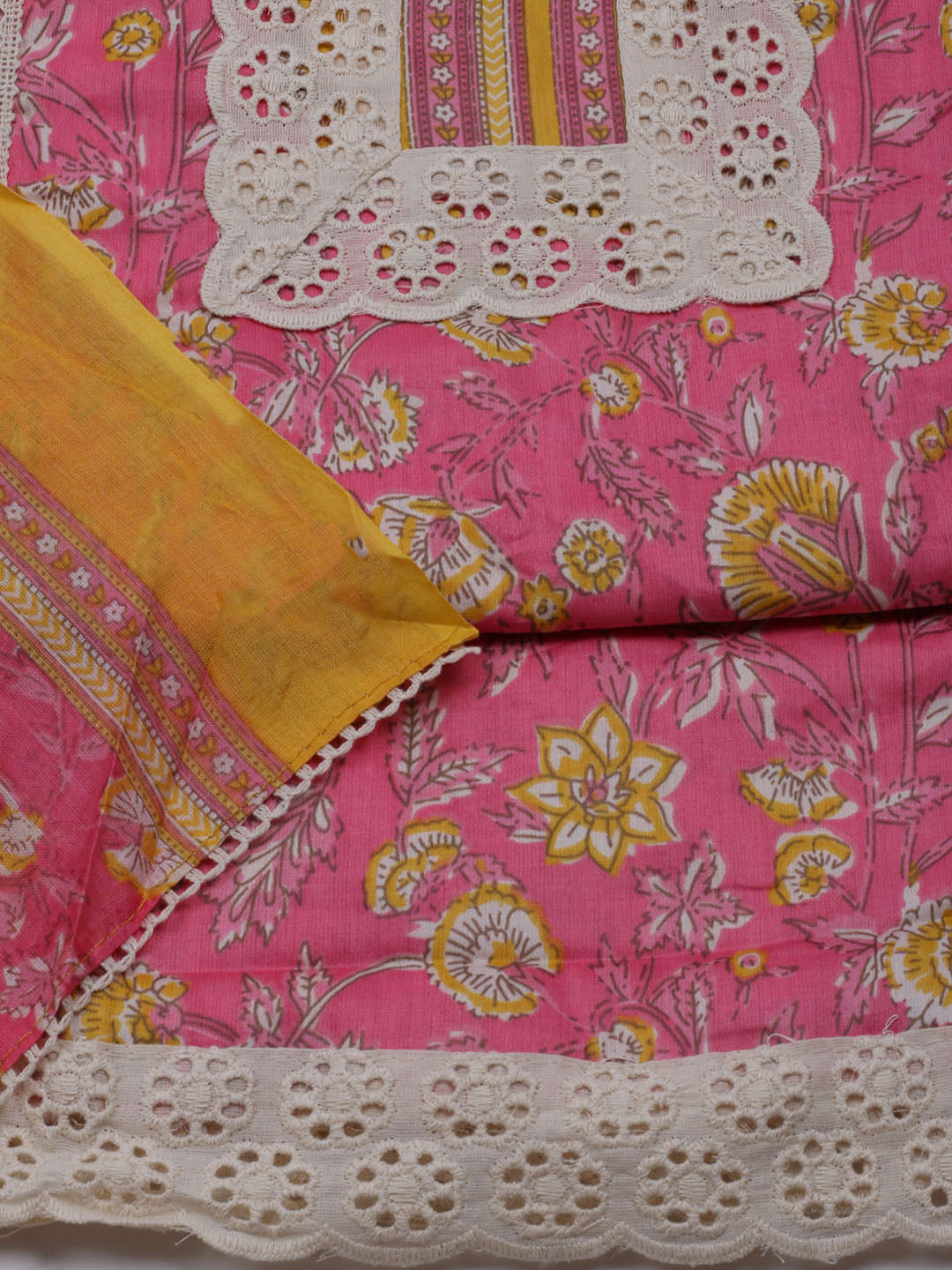 Printed Cotton Blend Unstitched Suit With Dupatta