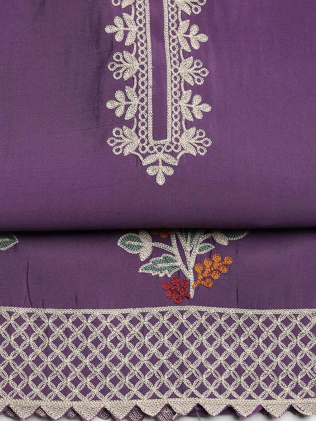 Embroidered Chanderi Unstitched Suit With Dupatta