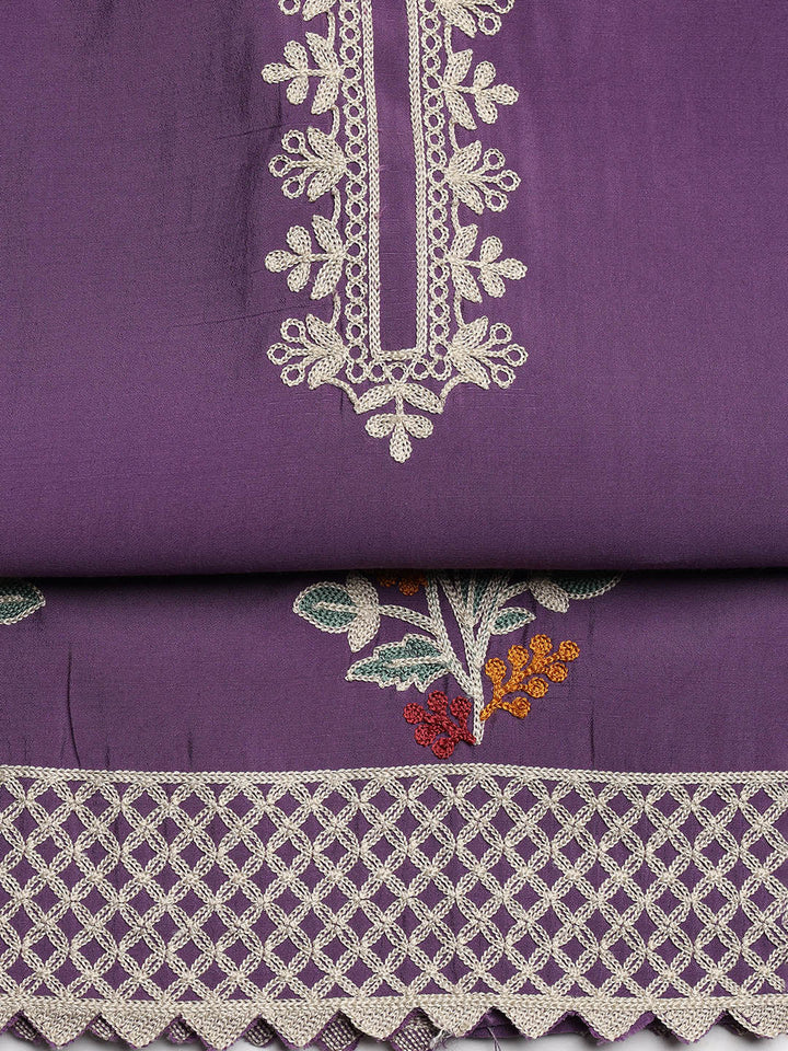 Embroidered Chanderi Unstitched Suit With Dupatta